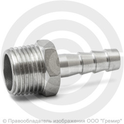 Штуцер под шланг "елочка" нержавеющий AISI 304 Ду 10-12мм (3/8"-12мм)