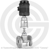 Клапан запорно-регулирующий нержавеющий фланцевый Ду-32 Ру-16 Kvs=21м3/ч с нержавеющим пневмоприводом 80мм и позиционером PV-F Helver Клапан запорно-регулирующий нержавеющий фланцевый Ду-32 Ру-16 Kvs=21м3/ч с нержавеющим пневмоприводом 80мм и позиционером PV-F Helver