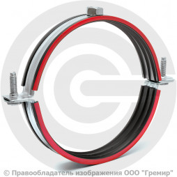 Хомут крепежный оцинкованный с резиновой прокладкой Ду-150 (Дн 156-166) (6") ±2мм М10 б/к