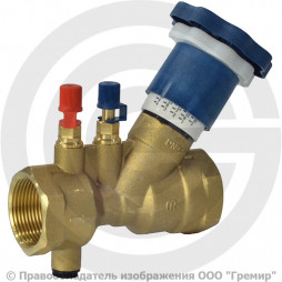 Клапан балансировочный ручной латунный муфтовый Ду-50 Ру-25 ВР (ВН) Kvs=38м3/ч с измерительными ниппелями OR