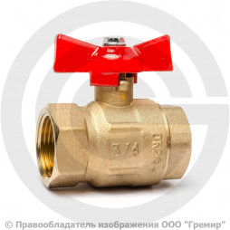 Кран латунный Ду-15 (1/2") Ру-16 ВР (ВН) муфтовый полнопроходной бабочка ГАЛЛОП Крепыш 330