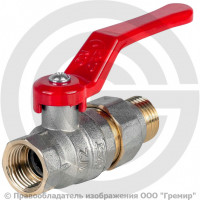 Кран латунный Ду-20 (3/4") Ру-40 ВР-"Американка" никель полнопроходной рычаг красный Dist Стандарт