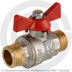 Кран латунный Ду-15 (1/2") Ру-25 НР (НАР) никель бабочка RTP (РосТурПласт)