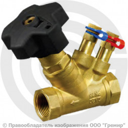 Клапан балансировочный ручной латунный муфтовый Ду-32 Ру-16 ВР (ВН) Kvs=15.0м3/ч с измерительными ниппелями MVT-R LF Ридан