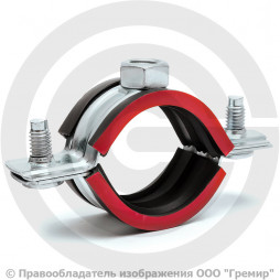 Хомут крепежный оцинкованный с резиновой прокладкой Ду-25 (Дн 32-36) (1") ±2мм М8 б/к