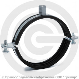 Хомут крепежный оцинкованный с резиновой прокладкой Ду-100 (Дн 107-112) (4") М8/М10 б/к Strongman