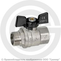 Кран латунный Ду-20 (3/4") Ру-40 ВР-НР (ВН-НАР) никель полнопроходной бабочка Bugatti серия 307