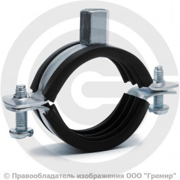 Хомут крепежный оцинкованный с резиновой прокладкой Ду-32 (Дн 38-43) (1 1/4") М8/М10 б/к Strongman