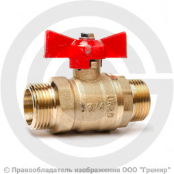 Кран латунный Ду-15 (1/2") Ру-40 НР (НАР) полнопроходной бабочка ГАЛЛОП Стандарт 233