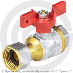 Кран латунный Ду-15 (1/2") Ру-40 ВР-Накидная гайка никель полнопроходной бабочка красная Aquasfera 1022 Euro