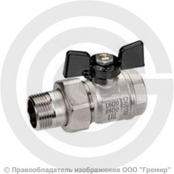 Кран латунный Ду-15 (1/2") Ру-50 ВР-"Американка" никель бабочка Bugatti серия 922