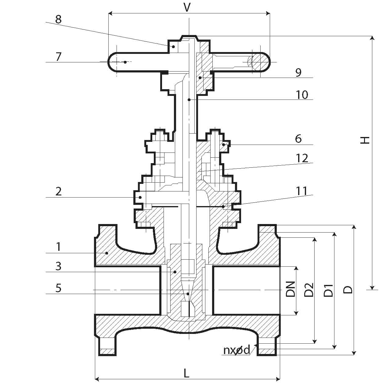 Схема задвижки 30ч6бр Ду-150 Схема чугунной задвижки 30ч6бр Ду-150
